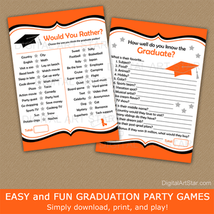 Orange and Black Printable Graduation Games Bundle How Well Do You Know the Graduate