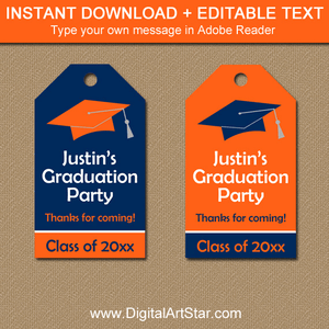 Orange and Navy Blue Graduation Tags Editable Template