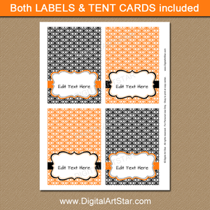 Orange and Black Damask Place Cards for Halloween