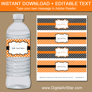 Instant Download Orange and Black Drink Labels