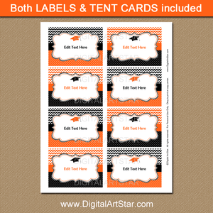 Printable Orange and Black Graduation Labels Editable Template