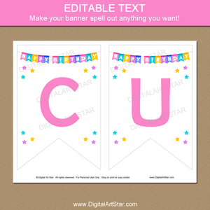 Personalized Girl Birthday Banner Printable Pink White