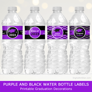 Personalized Purple Black Graduation Water Bottle Decor 2023