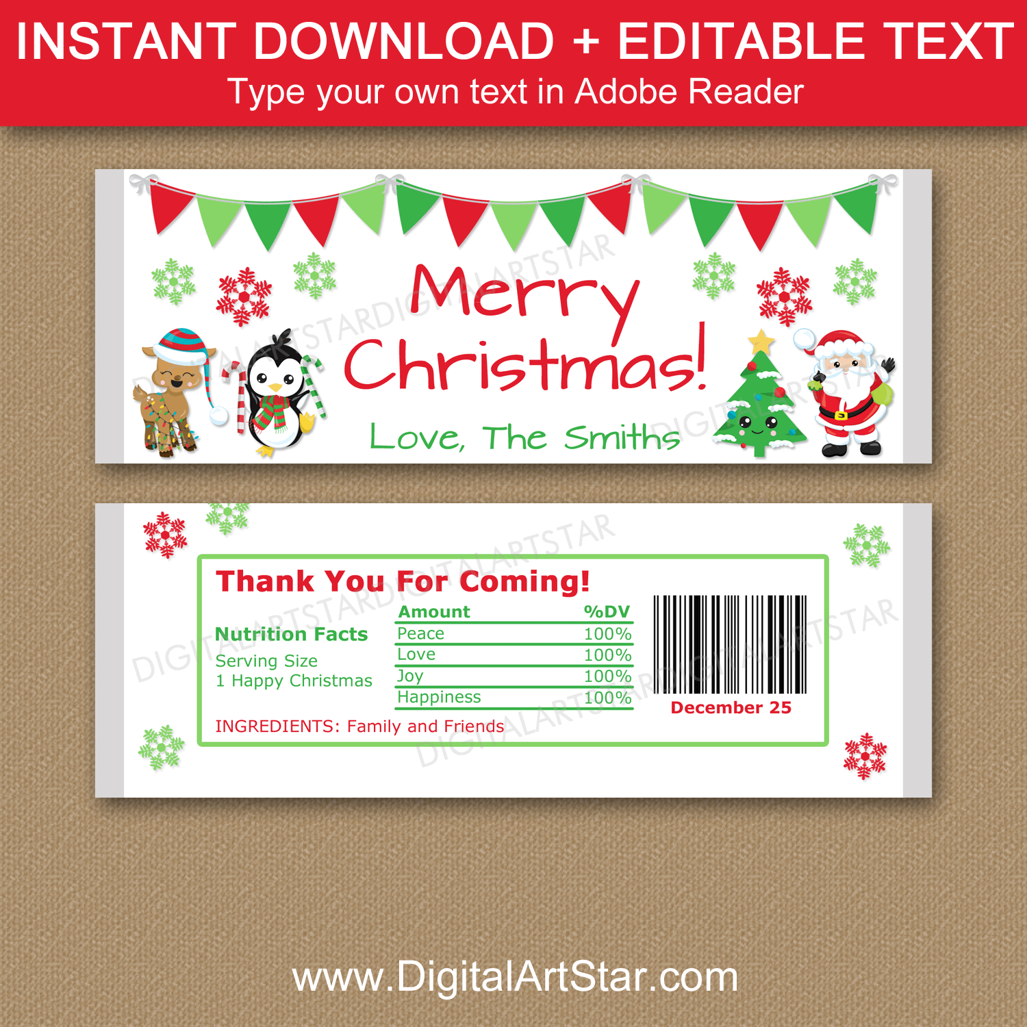 Personalized Christmas Candy Bar Wrappers