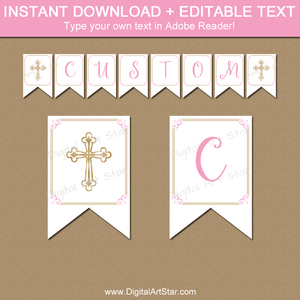 Pink and Gold Baptism Banner Template for Baptism Decorations