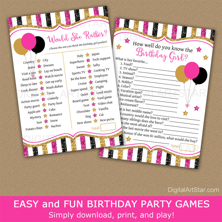 Pink Black and Gold Printable Birthday Game Bundle Two Pack