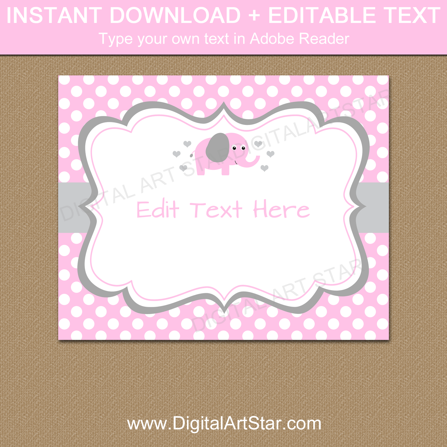 Pink Elephant 8x10 Baby Shower Sign Template Printable