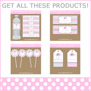 Pink Elephant Baby Shower Party Supplies Package
