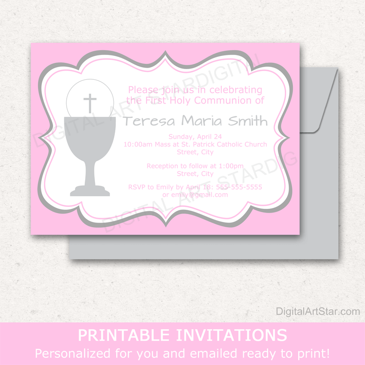 Pink First Communion Invitation for Girl First Holy Communion
