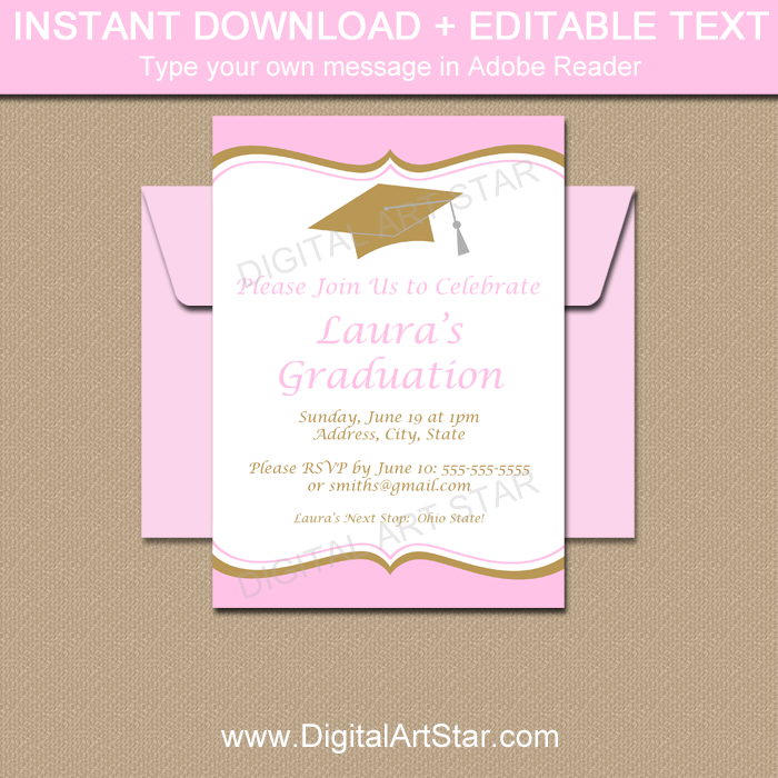 Pink and Gold Graduation Party Invitations