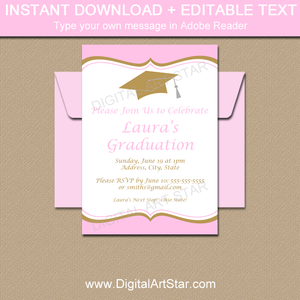Pink and Gold Graduation Party Invitations