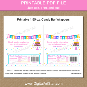 Pink and Purple Happy Birthday Chocolate Bar Labels for Girl Birthday Favors