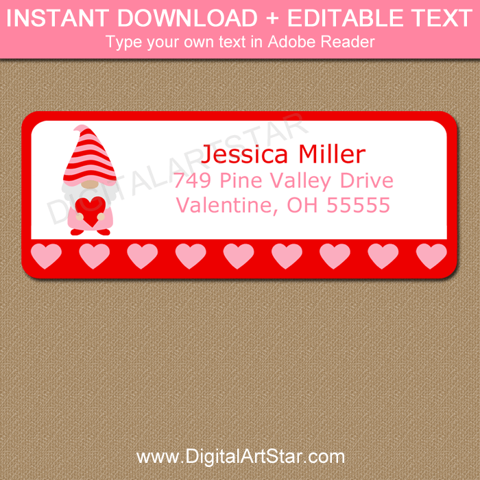 Pink and Red Gnome Valentine Address Label Template