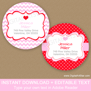 Pink and Red Valentines Day Return Address Labels Round