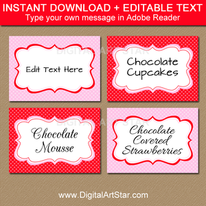 Pink and Red Candy Buffet Labels