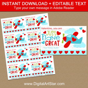 Editable Airplane Valentine Cards for Boys