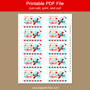 Airplane Valentine Gift Tag Template Printable for Boys