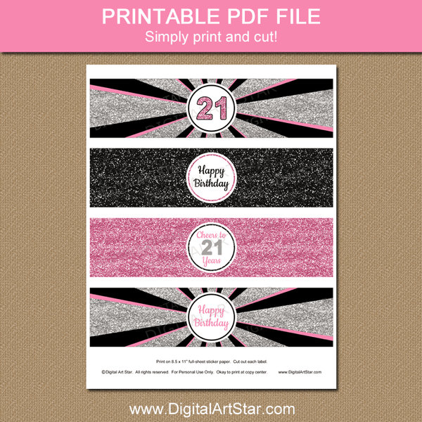 Printable Pink and Gold Glitter Baby Shower Water Bottle Labels