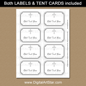 Printable Baptism Labels Black White with Cross