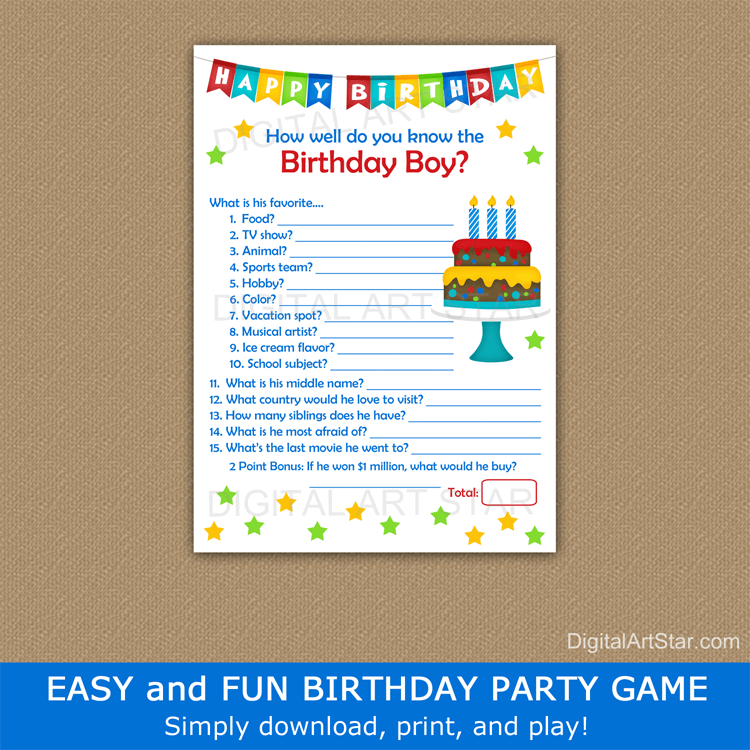 Printable Birthday Game How Well Do You Know the Birthday Boy