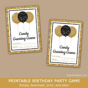 Printable Birthday Party Game Black Gold Candy Guessing Game