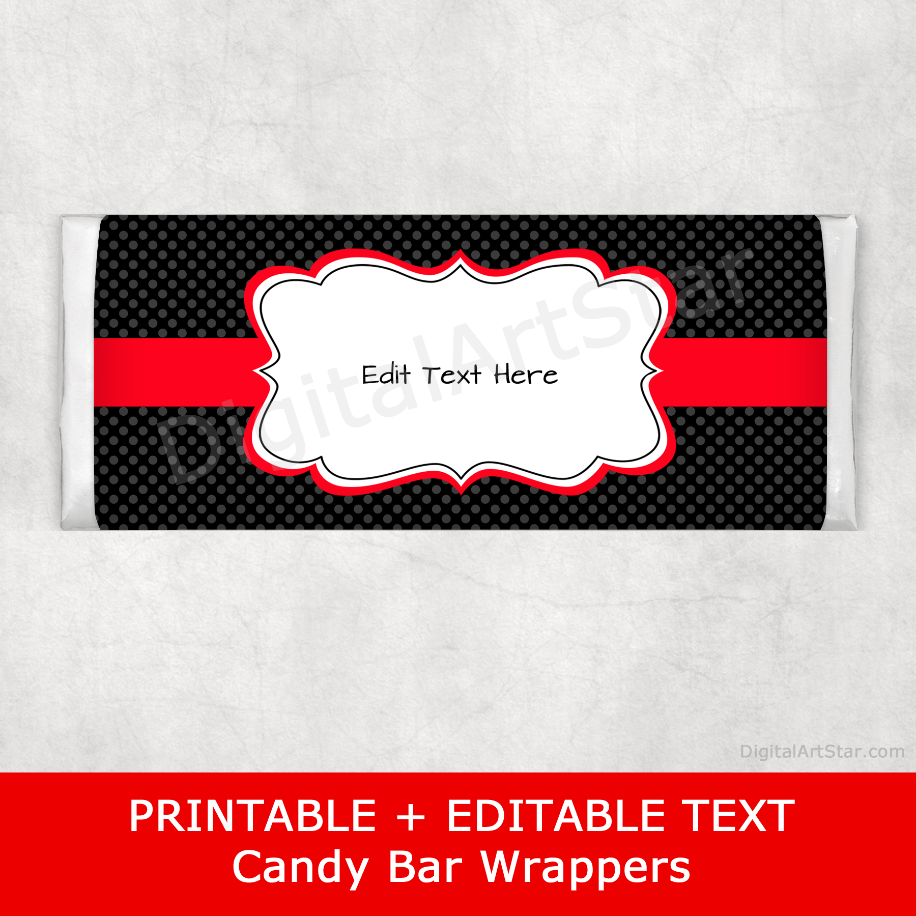 Printable Black and Red Candy Bar Wrapper Template Birthday Party Favors
