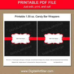 Printable Black and Red Candy Bar Wrapper Template Retirement Party Favors