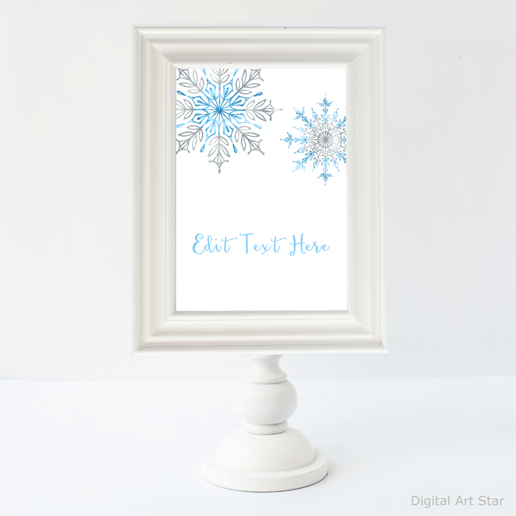 Printable Blue and Silver Snowflake Sign Template 5x7