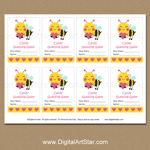 Printable Bumble Bee Valentines Day Candy Guessing Game Template