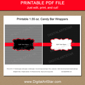 Printable Candy Bar Wrappers Template Black White Red