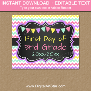 Printable Chalkboard Back to School Sign for Girl Third Grade