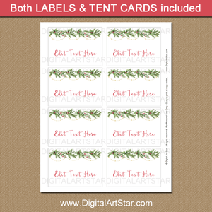 Printable Christmas Food Labels with Greenery and Gold Stars