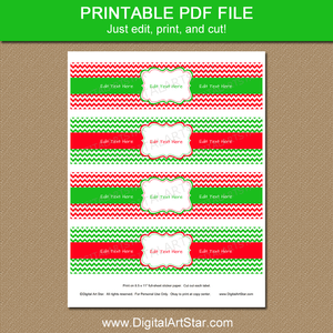 Printable Christmas Water Bottle Stickers Red White Green