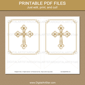 Printable Cross Banner for First Communion Decorations White Gold