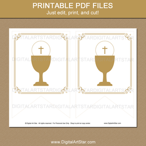 Printable First Holy Communion Banner Template Gold Chalice