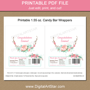 Printable Floral Graduation Favors Candy Wrappers