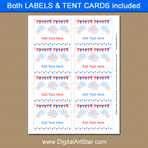Printable Fourth of July Labels Food Labels Food Tent Cards Fireworks Labels