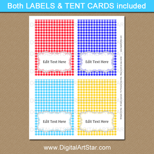 Printable Gingham Place Cards Food Tents Food Labels Fathers Day Family Reunion