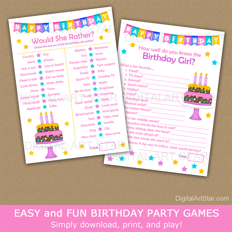Printable Girl Birthday Game Bundle 2 Pack