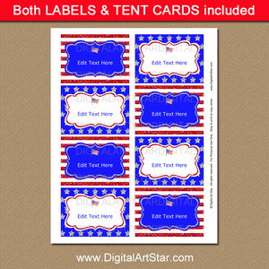 Printable Glitter Food Labels for 4th of July Party