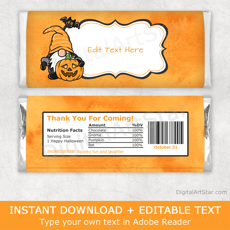 Printable Gnome Halloween Candy Bar Wrapper Template