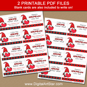 Printable Gnome Valentines Day Cards for School