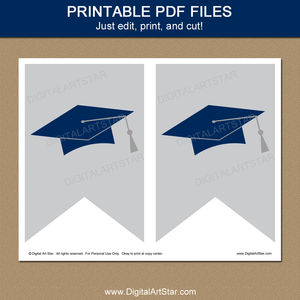 Printable Graduation Banner Decorations Navy Blue Grey