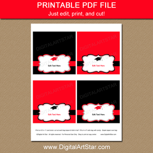 Printable Graduation Candy Bag Toppers Red Black White