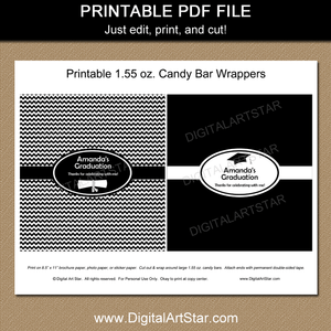 Printable Graduation Candy Bar Wrappers Black and White