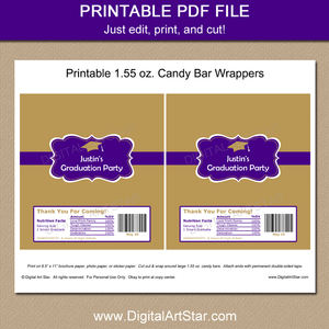 Printable Graduation Candy Wrapper Template Nutrition Facts Gold Purple