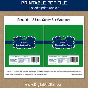 Printable Graduation Chocolate Bar Label in Green and Blue