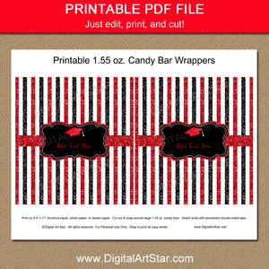Printable Graduation Chocolate Bar Wrapper Template Red Black Glitter