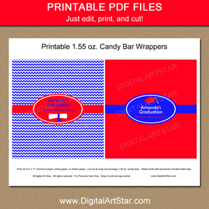 Printable Graduation Chocolate Bar Wrappers Royal Blue and Red