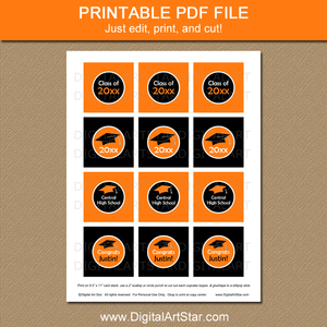 Printable Graduation Cupcake Picks Light Orange and Black 